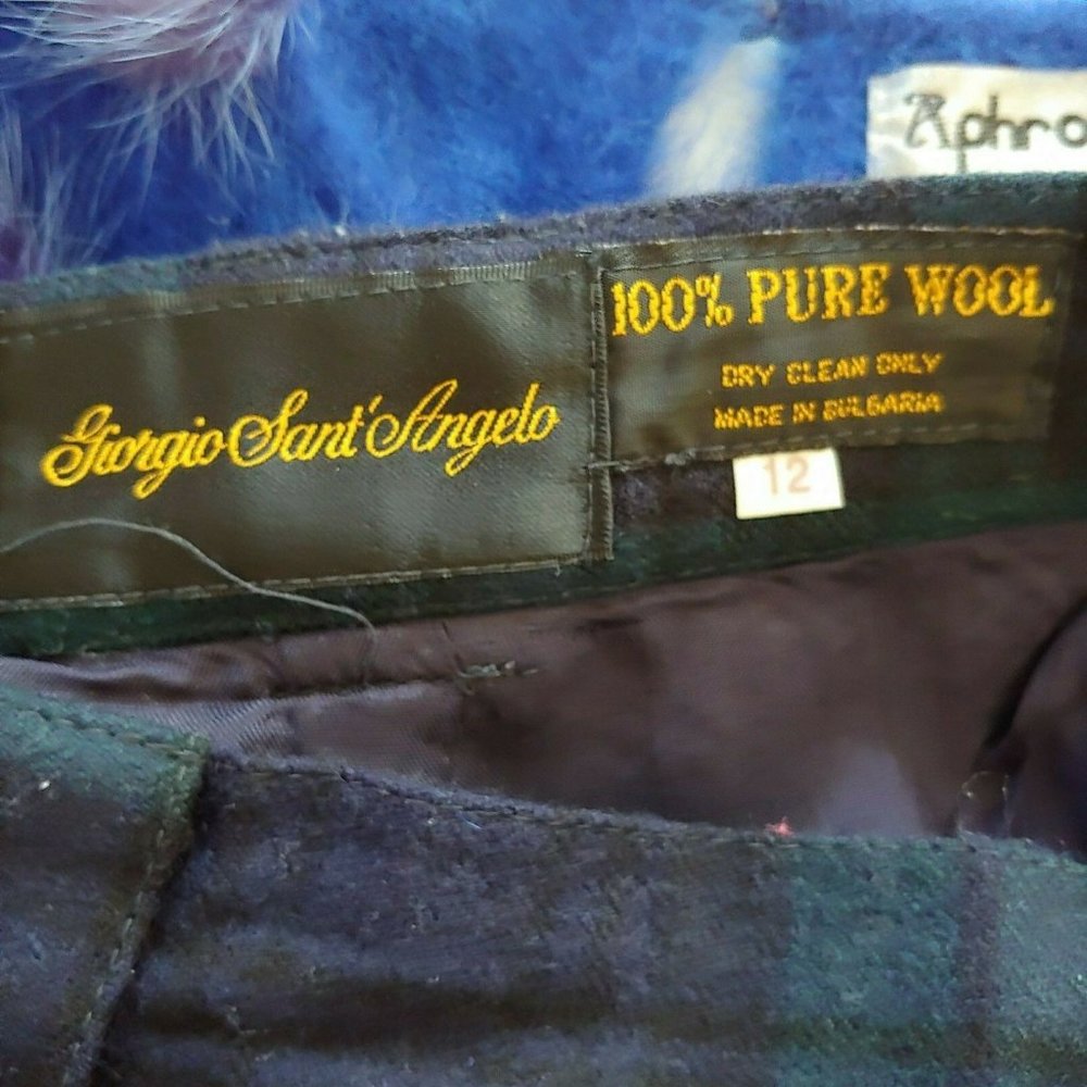 Vintage Giorgio Sant Angelo Pants Womens Size 12 Plaid High Waist Pleated Wool - Picture 5 of 6